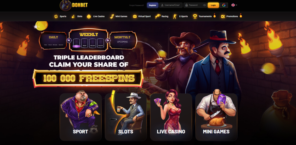 DonBet casino and sportsbook homepage with Italian mafia theme